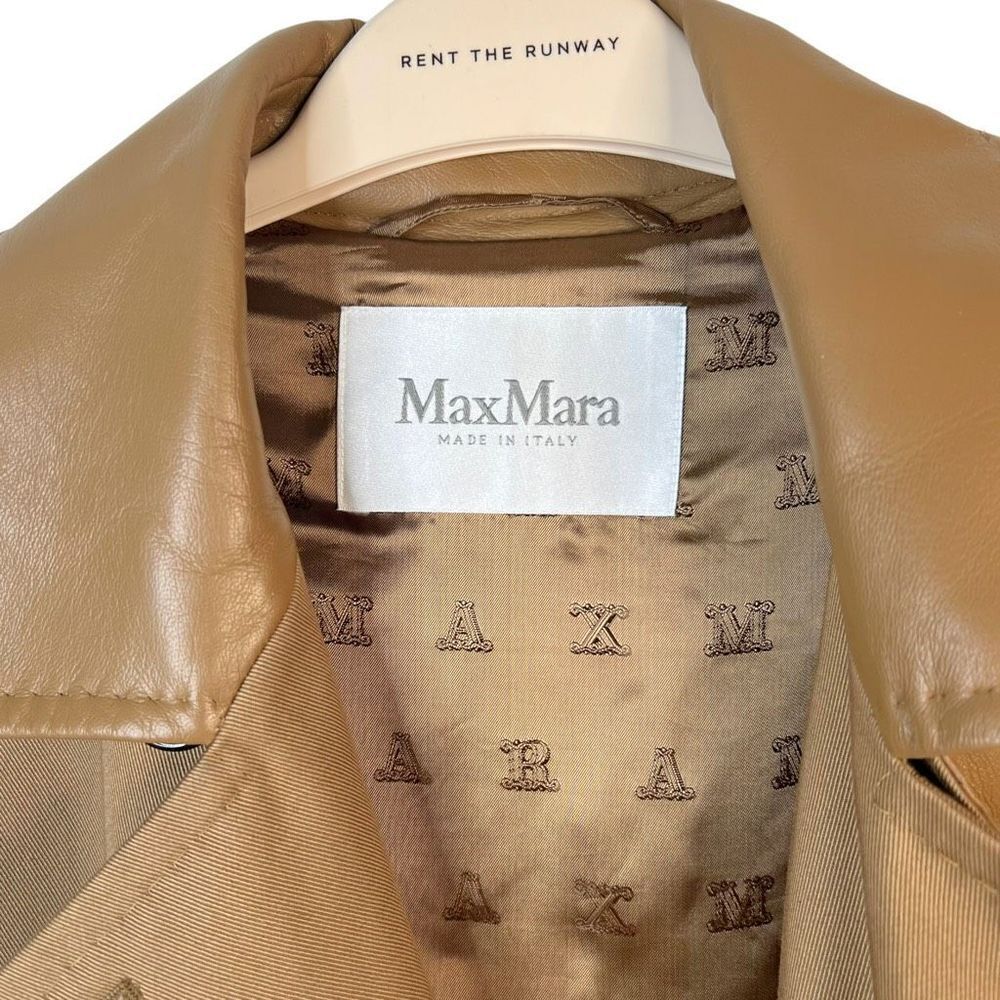 Max Mara Lichene Cotton & Leather Tan Belted Trench Coat Classic Size 8 - Picture 14 of 16